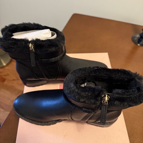 Kate Spade New York Bailee Winter Bootie Black Leather Faux Fur Trim Size 8.5 B - Picture 9 of 9